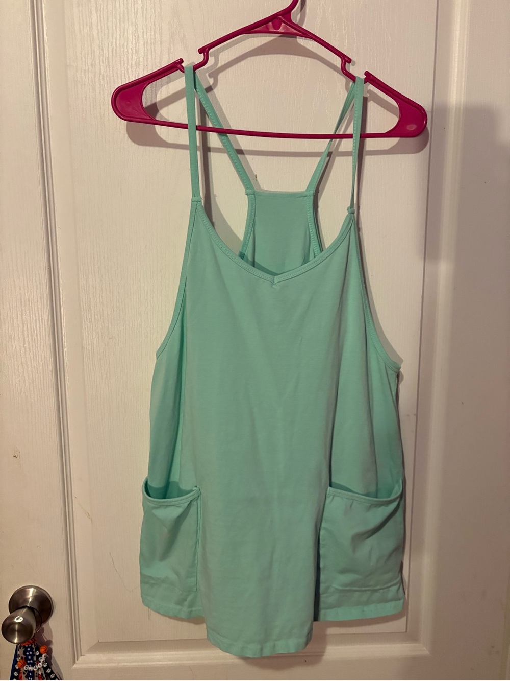 SHEIN Mint Green Double-Strap Tank Top with Front Pockets